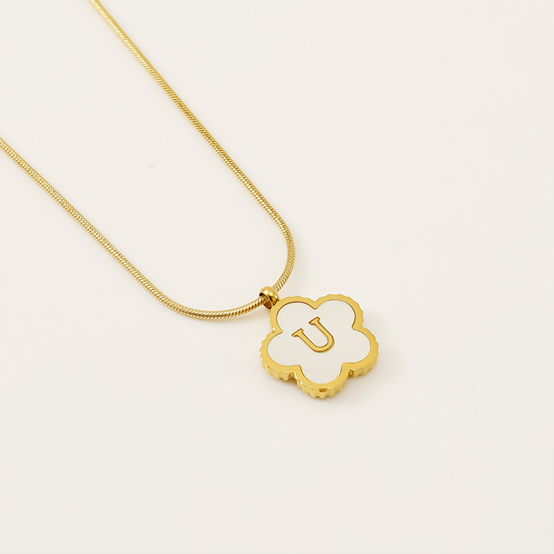 Or / Collier avec pendentif en forme de coquillage pour femme, série simple, lettre U, en acier inoxydable plaqué or 18 carats, 1 pièce Image21